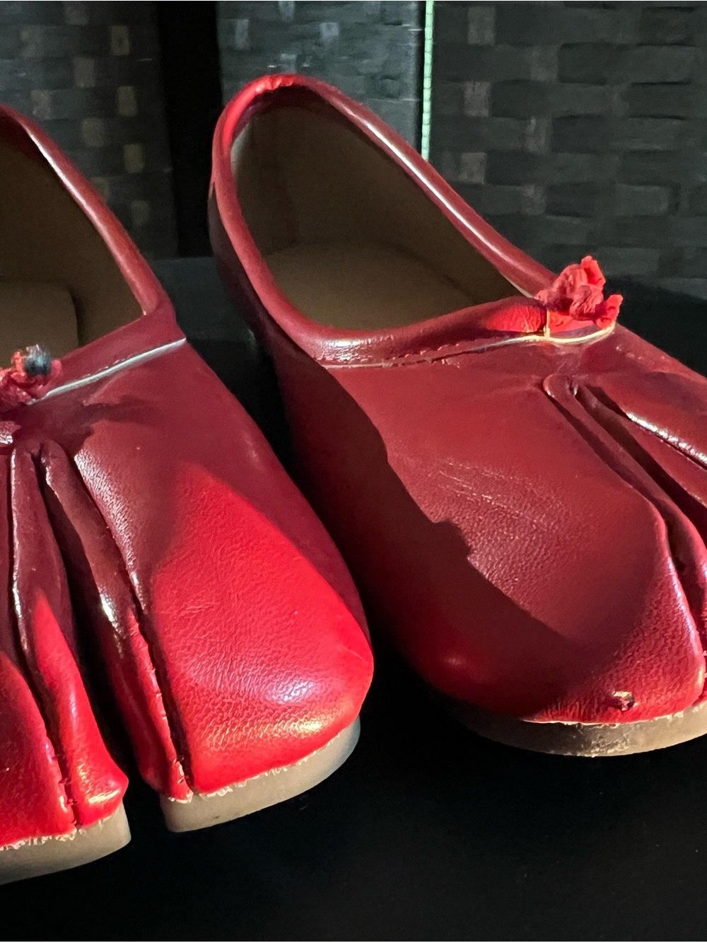 Red Faux Leather Slip-On SPLIT TOE Shoes